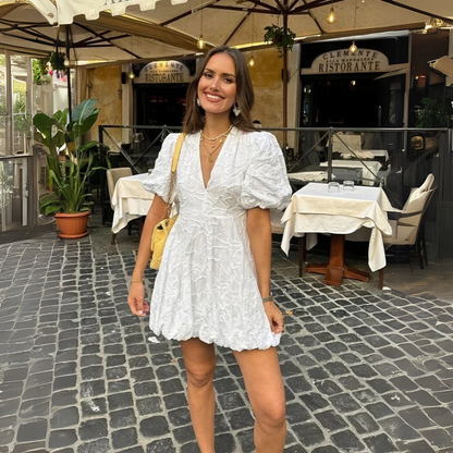 Damen Mini-Kleid mit kurzen Puffärmeln und strukturiertem Detail