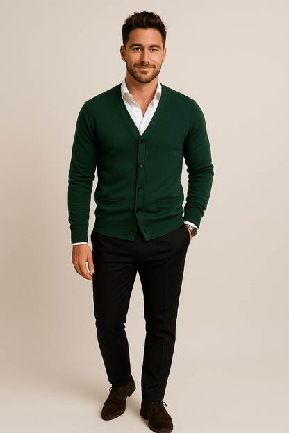 Herren Strick V-Ausschnitt Cardigan | Maßgeschneiderte Passform und verfeinertes Layering-Stück