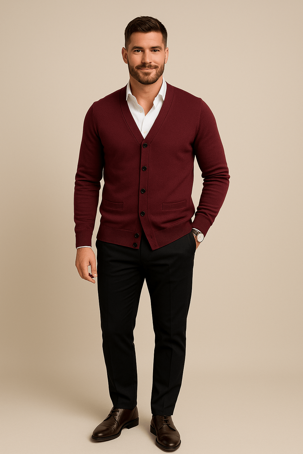 Herren Strick V-Ausschnitt Cardigan | Maßgeschneiderte Passform und verfeinertes Layering-Stück