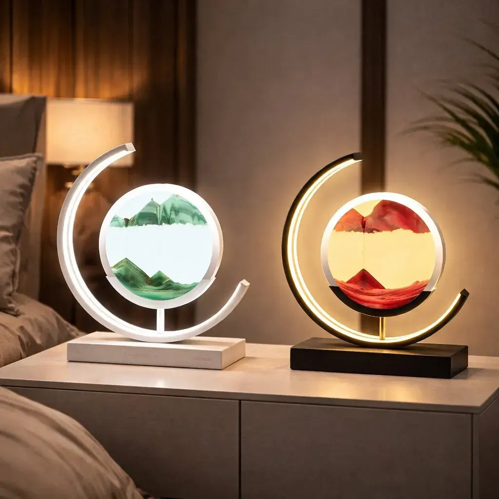 Dekorative LED Tischlampe | Moderne Designerlampe | Sandbild zum Drehen | SandScape
