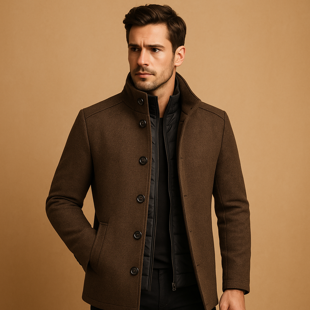 Herren Wollmantel mit hohem Kragen – Formal und Warm