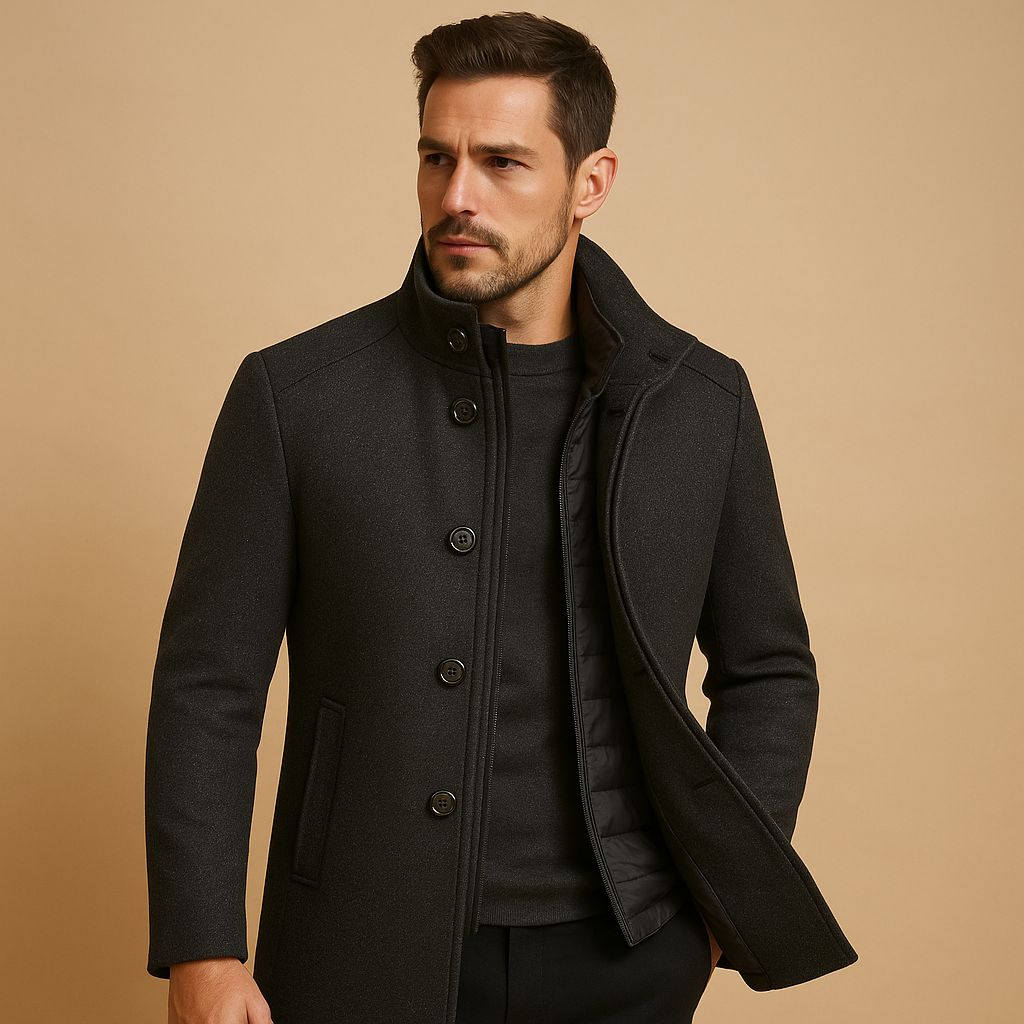 Herren Wollmantel mit hohem Kragen – Formal und Warm