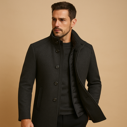 Herren Wollmantel mit hohem Kragen – Formal und Warm