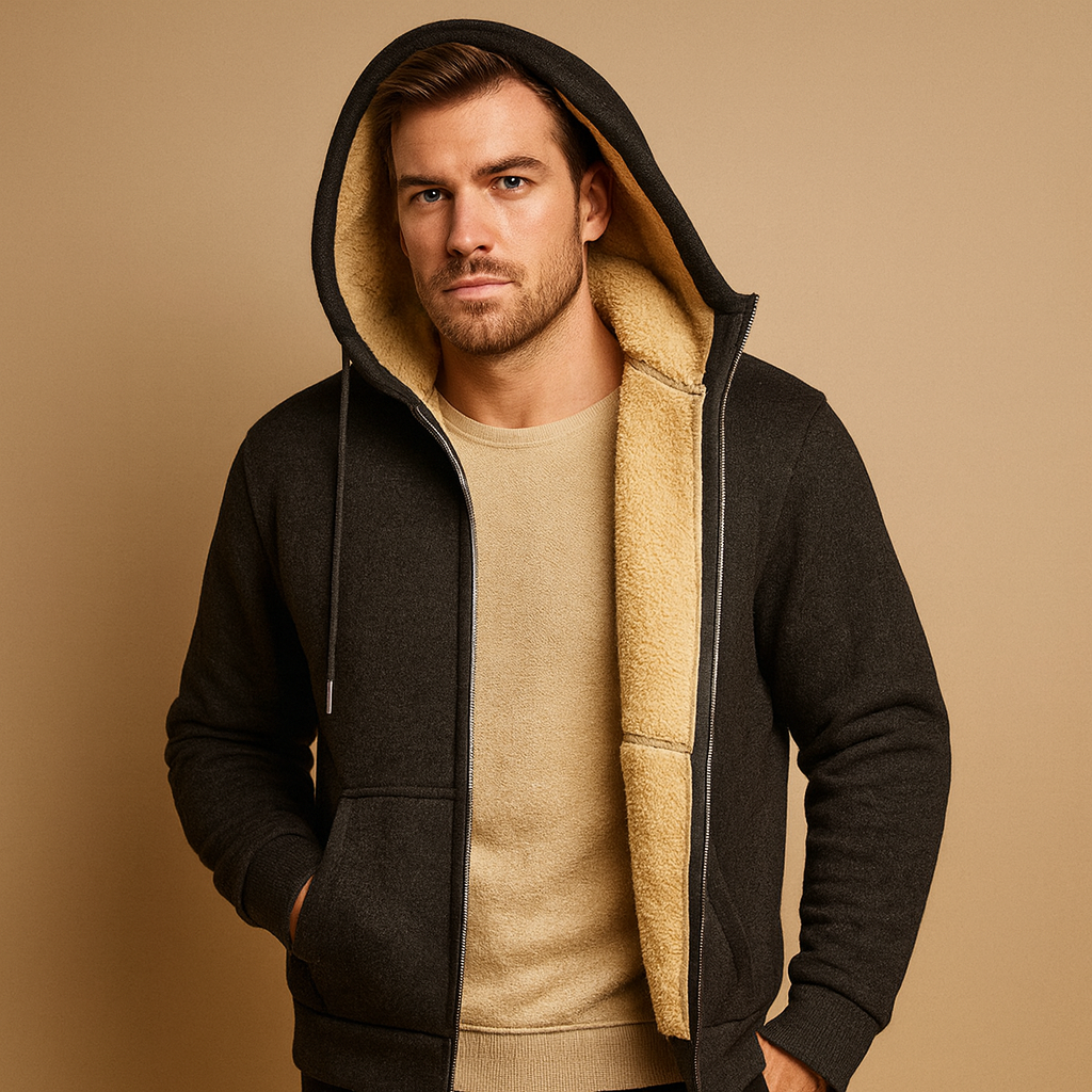 Herren Fleece Cardigan – Warmer Reißverschluss mit Kunstfellfutter
