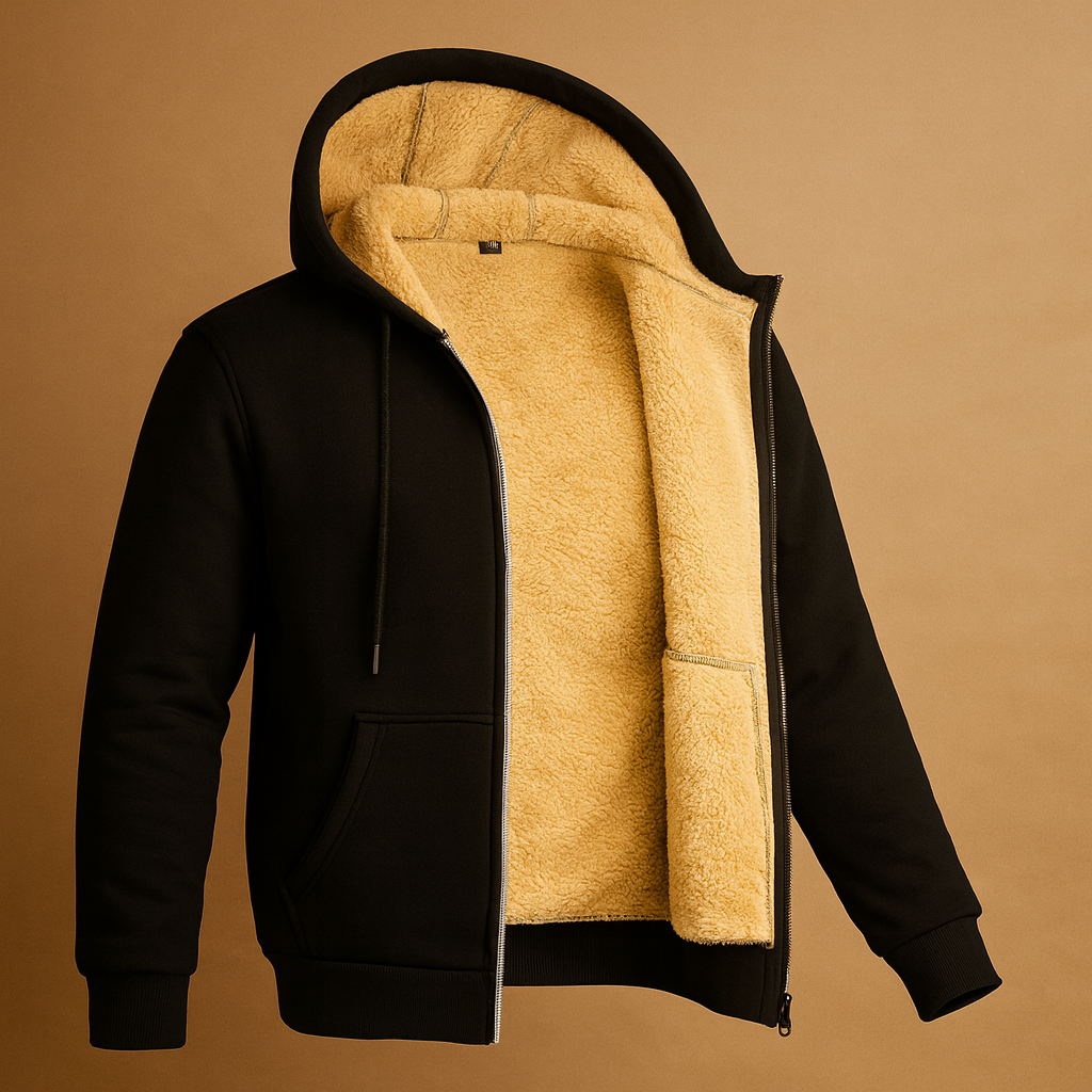 Herren Fleece Cardigan – Warmer Reißverschluss mit Kunstfellfutter