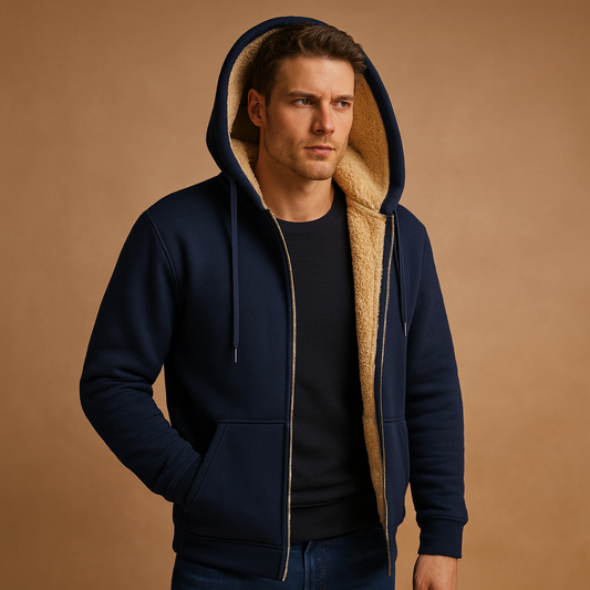 Herren Fleece Cardigan – Warmer Reißverschluss mit Kunstfellfutter