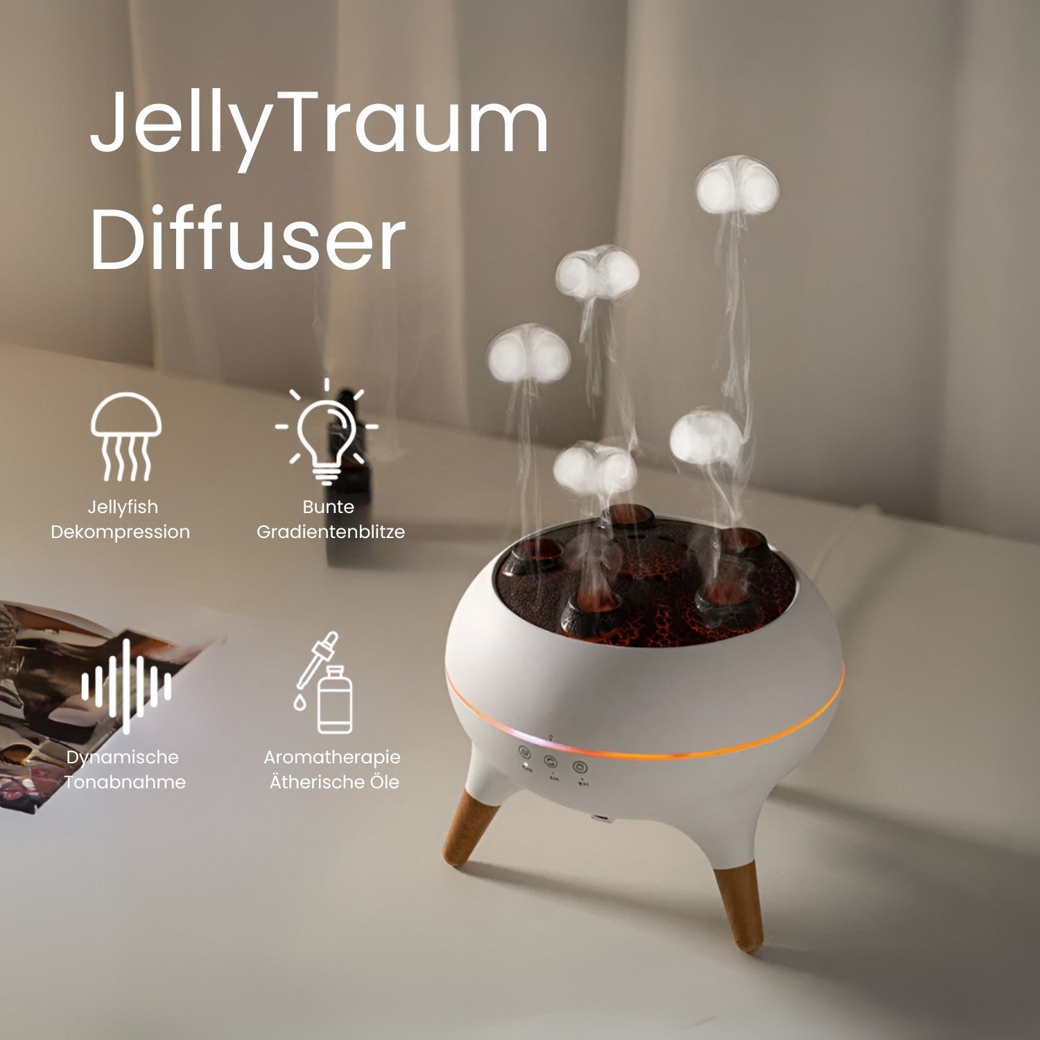 Luftbefeuchter & Diffusor | Aroma Diffusor mit LED-Licht & Timer | JellyDream