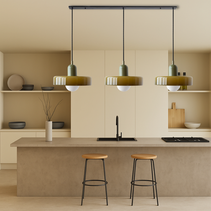 3-Head Bauhaus Farbige Glas Pendelleuchte