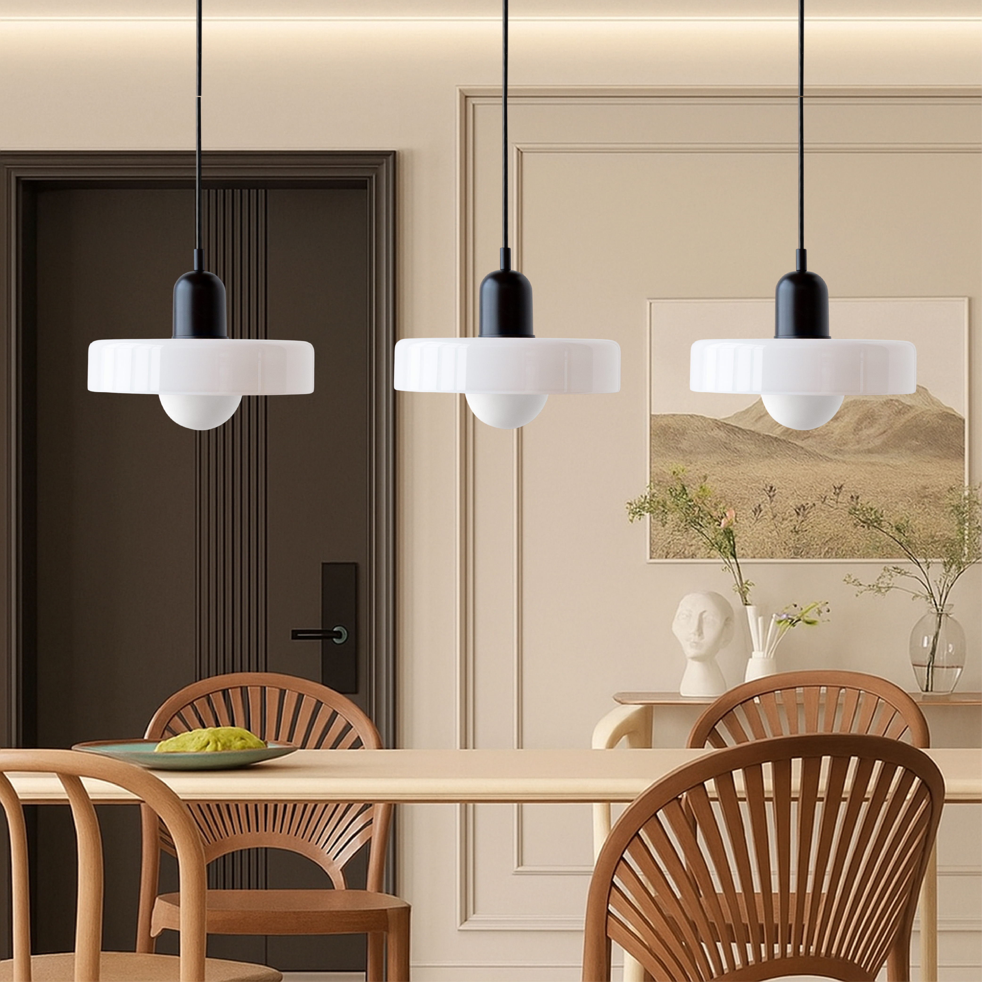 3-Head Bauhaus Farbige Glas Pendelleuchte