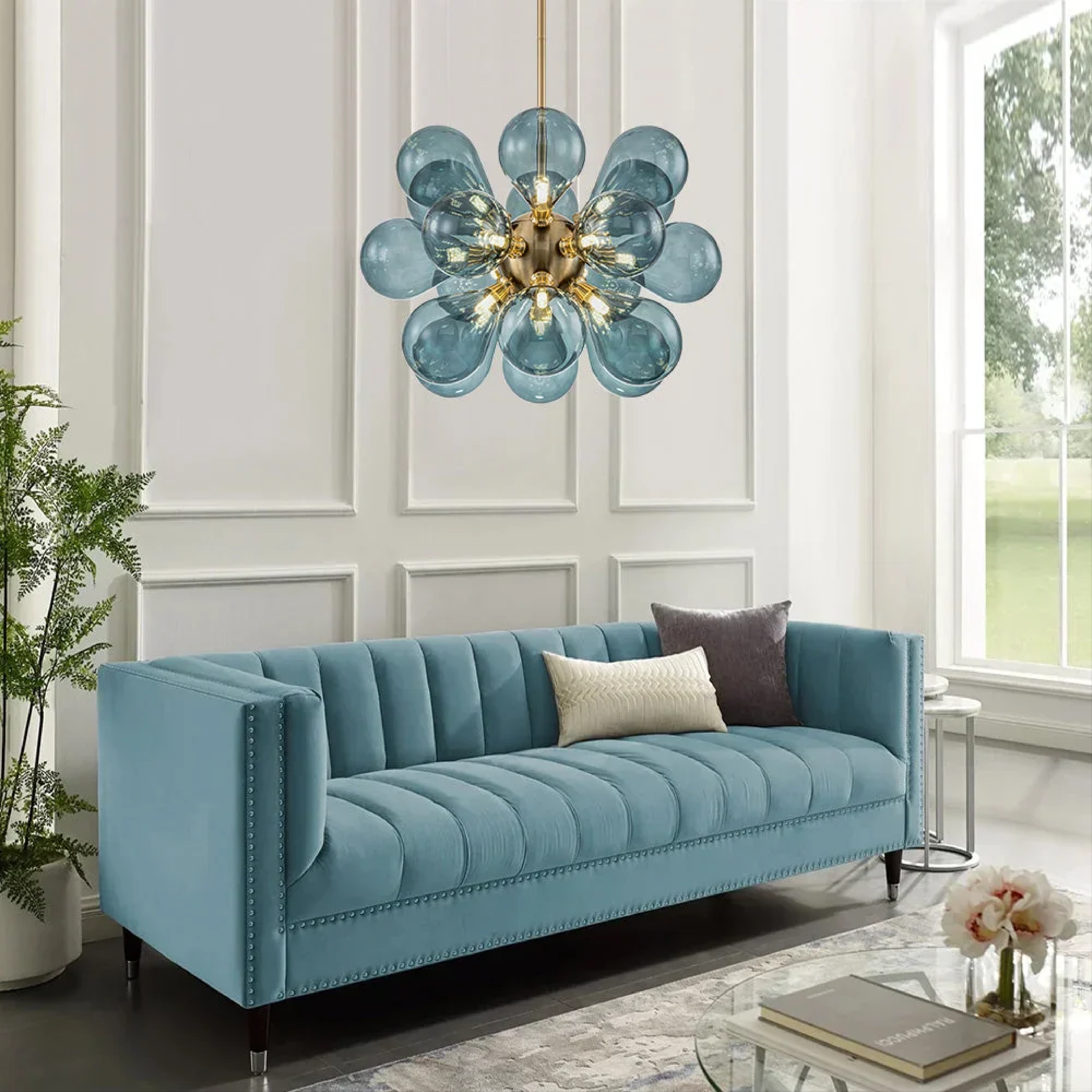 Jarises Blaue Glas Cluster Pendelleuchte