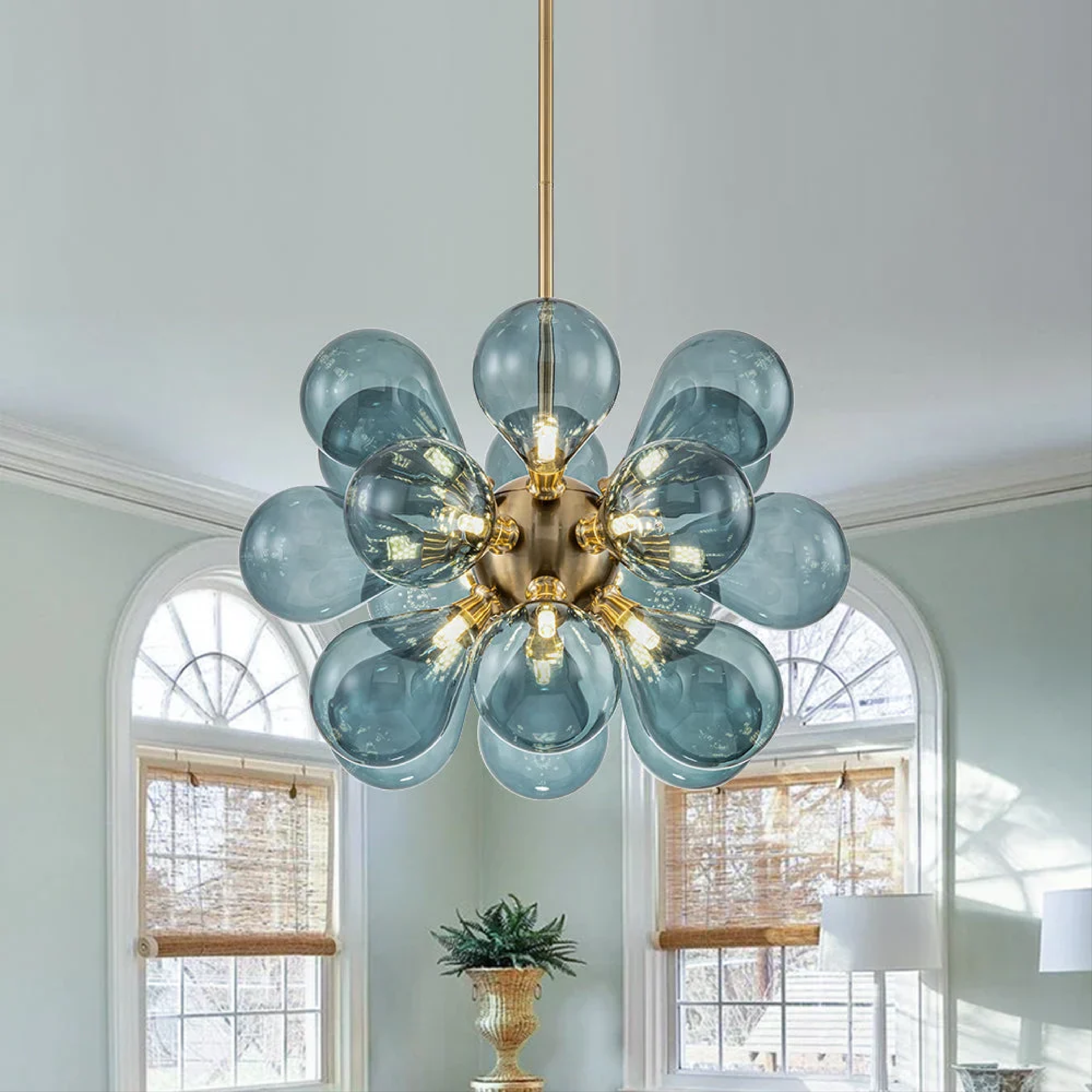 Jarises Blaue Glas Cluster Pendelleuchte