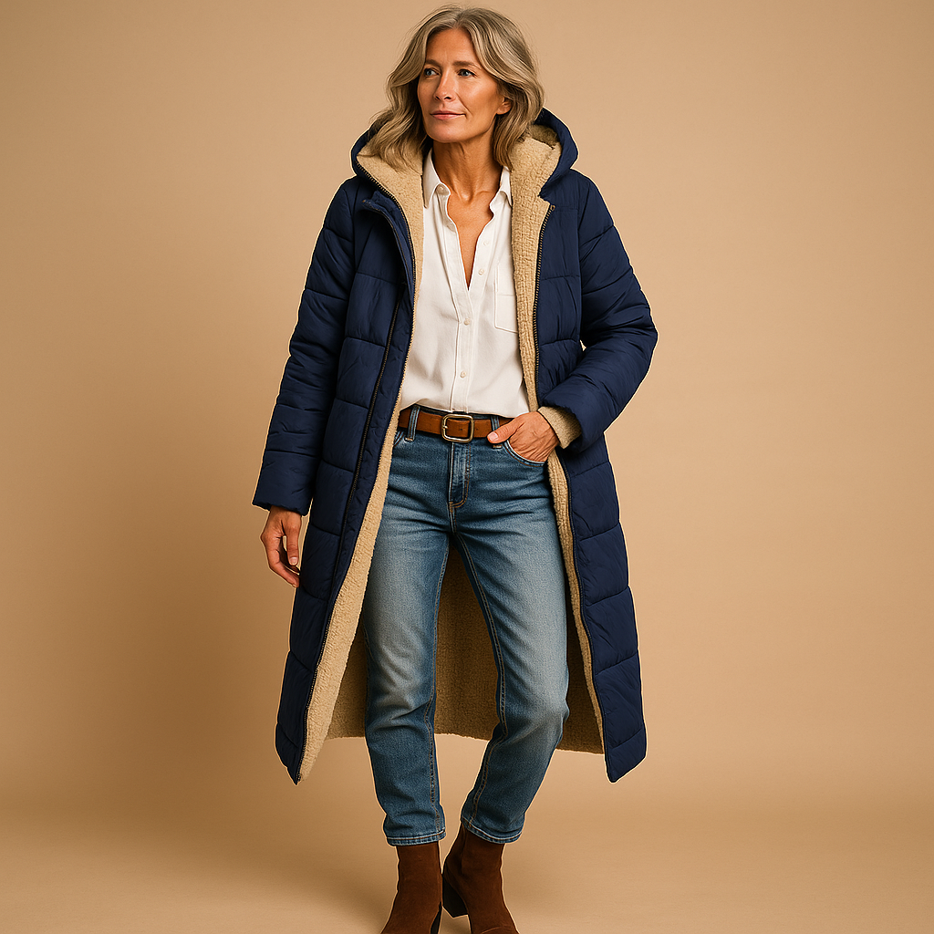 Damen Lange Gepolsterte Jacke – Gestepptes Design & Winterwärme