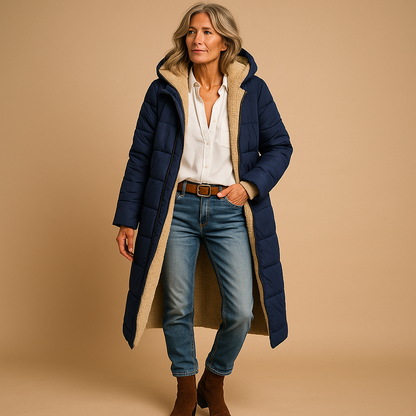 Damen Lange Gepolsterte Jacke – Gestepptes Design & Winterwärme