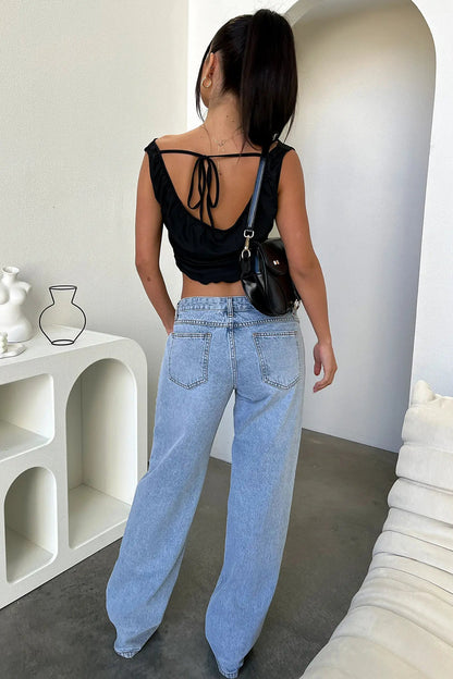 Low-Rise Baggy Straight-Leg Jeans in Light Blue Wash