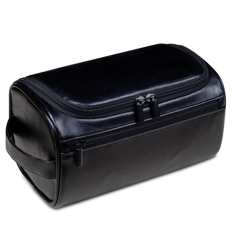 Qualitativ Leder-Kulturbeutel | Dreilagiges Wasserabweisendes Design | Integrierter Metallhaken zum Aufhängen | 25x13x13 cm | Kompakter Travel-Organizer mit Schnellzugriffsfach
