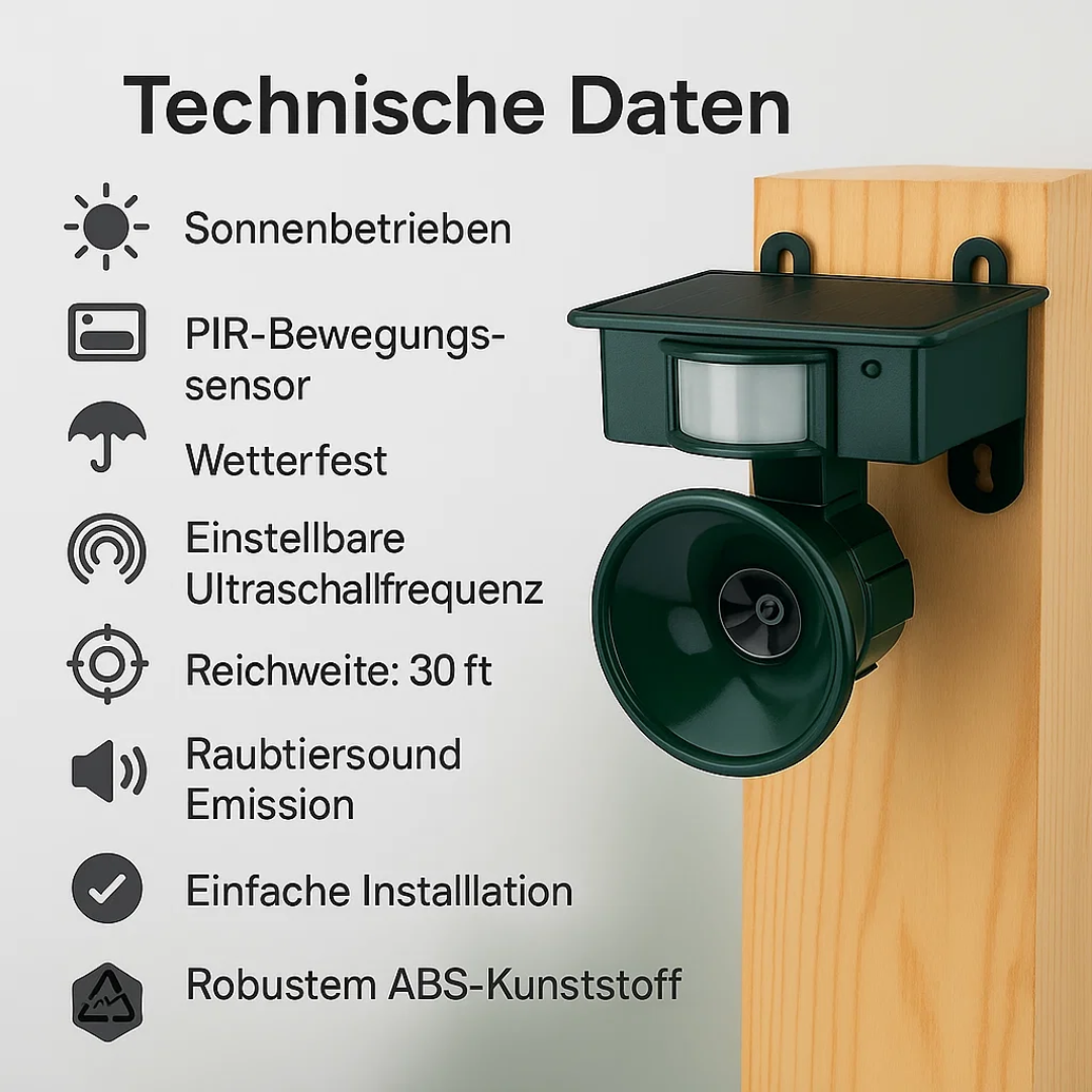 Wetterfester Vogelvertreiber mit PIR & Solarenergie