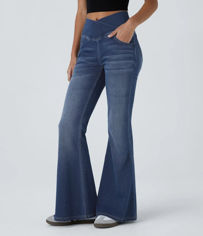 ElsaShape Hoge Taille Jeans met Crossover Band - Gewassen Look