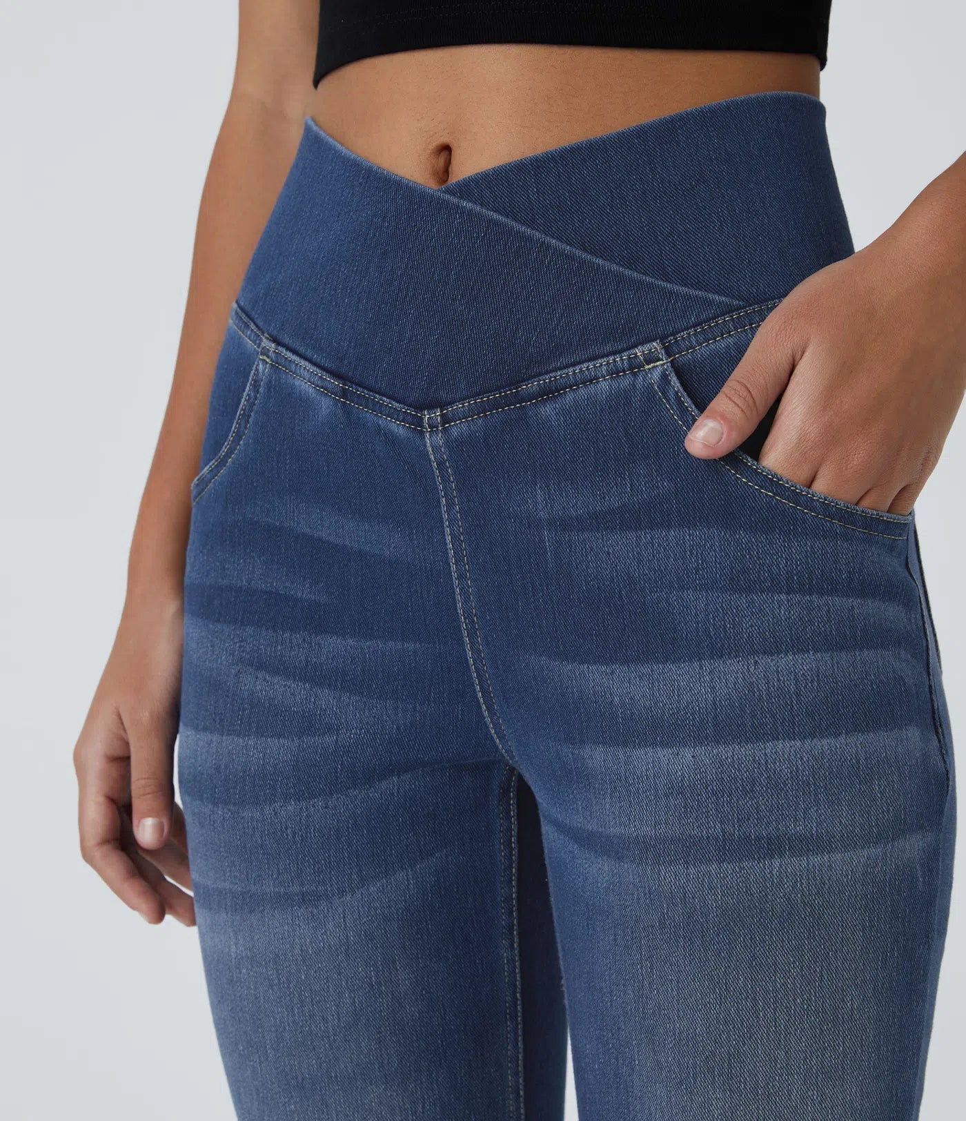 ElsaShape Hoge Taille Jeans met Crossover Band - Gewassen Look