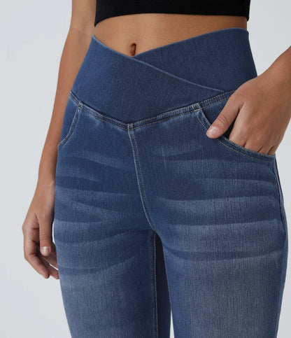 ElsaShape Hoge Taille Jeans met Crossover Band - Gewassen Look